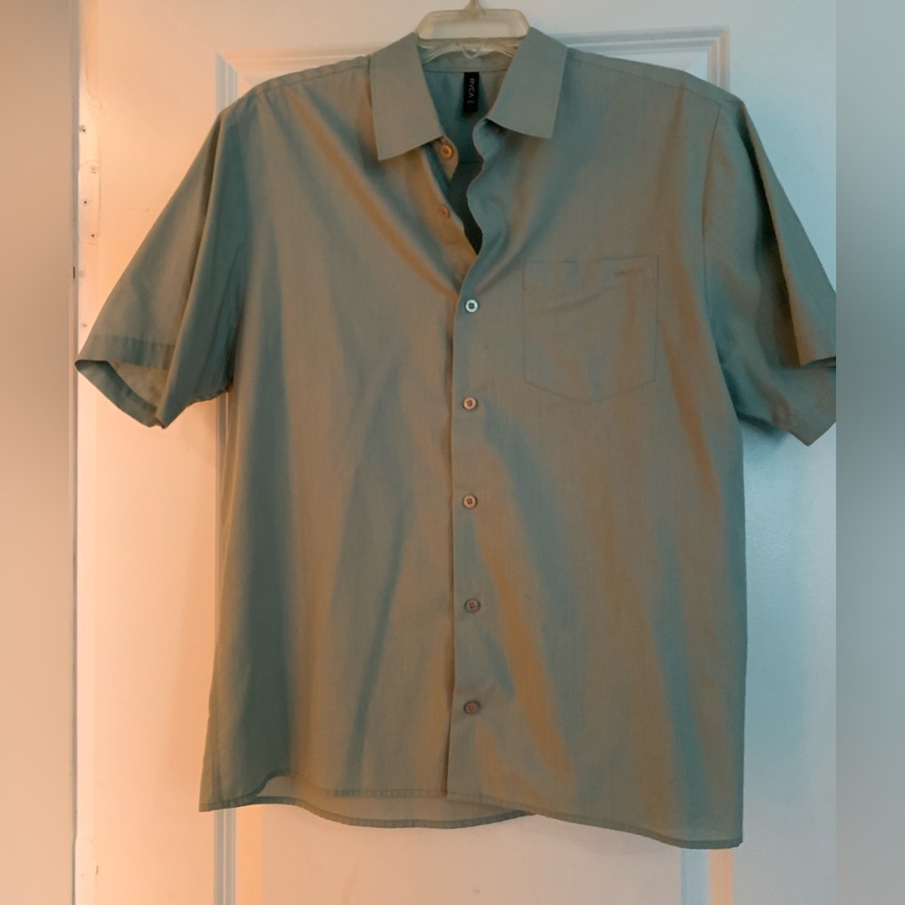 RVCA Men's Olive Button Down Shirt